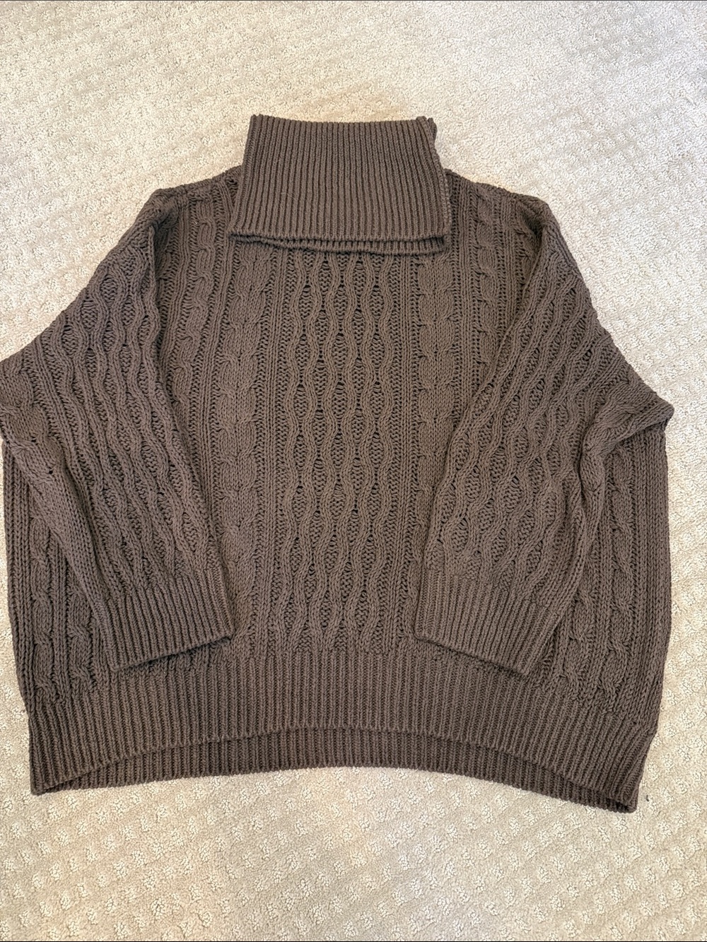 Pilcro Oversized Cable-Knit Turtleneck Cotton Sweater Size 1X Chocolate